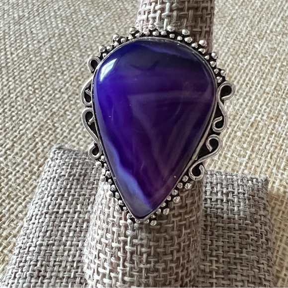 New Purple Agate Stone Crystal Silver Overlay Ring 7 - Picture 7 of 9